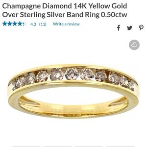 Champagne Diamond 14K Yellow Gold Over Sterling Silver Band Ring 0.50ctw